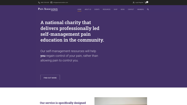 Screenshot of the Pain Association Scotland website
