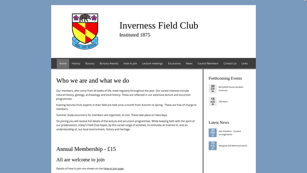 Screenshot of the Inverness Field Club website