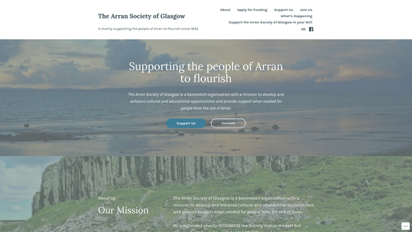 Screenshot of the Arran Society Of Glasgow website