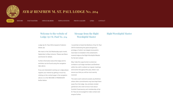 Screenshot of the Lodge St Paul No 204 Benevolent Fund website