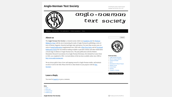 Screenshot of the Anglo-Norman Text Society website