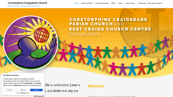 Screenshot of the Edinburgh: Corstorphine Old and New Church of Scotland website