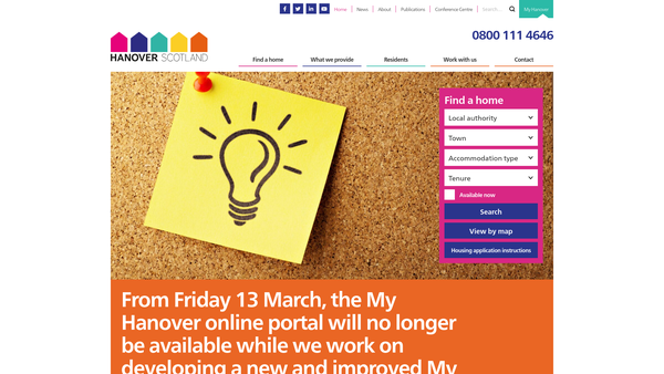 Screenshot of the Hanover (Scotland) Housing Association Limited website