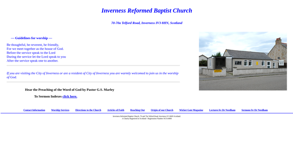 Screenshot of the Inverness Reformed Baptist Church website