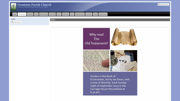 Screenshot of the Ormiston Parish Church (Church of Scotland) website