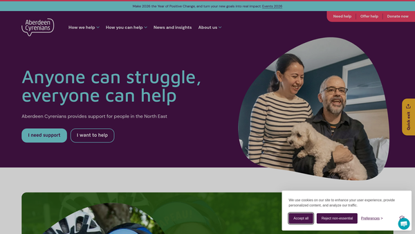 Screenshot of the Aberdeen Cyrenians Ltd website
