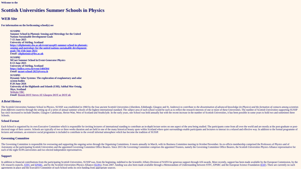 Screenshot of the Scottish Universities Summer School In Physics website