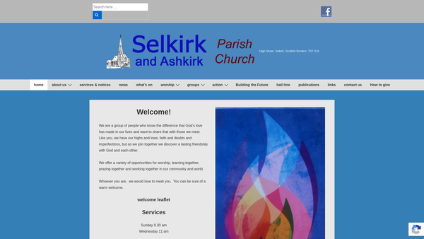 Screenshot of the Selkirk and Ashkirk Parish Church (Church of Scotland) website