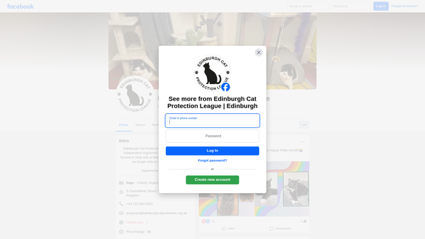 Screenshot of the The Edinburgh Cat Protection League website