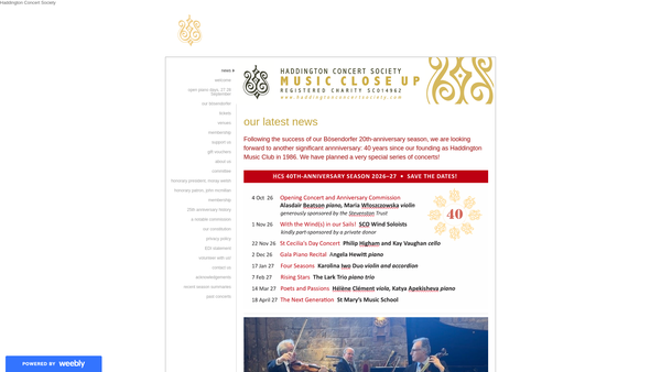 Screenshot of the Haddington Concert Society website