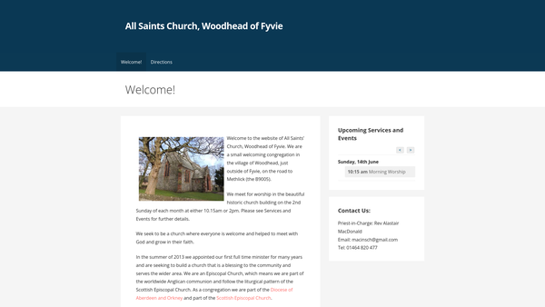 Screenshot of the All Saints Episcopal Church Fyvie website