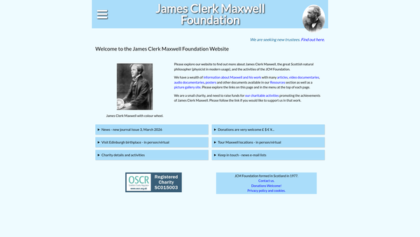 Screenshot of the James Clerk Maxwell Foundation website