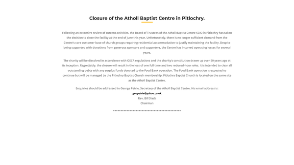 Screenshot of the Atholl Baptist Centre SCIO website