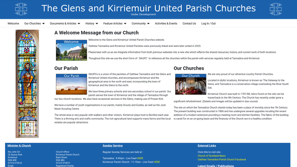 Screenshot of the The Glens and Kirriemuir United Parish Churches (Church of Scotland) website