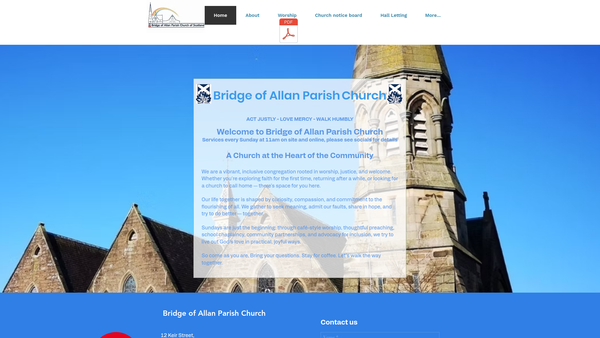 Screenshot of the Bridge Of Allan Parish Church of Scotland website