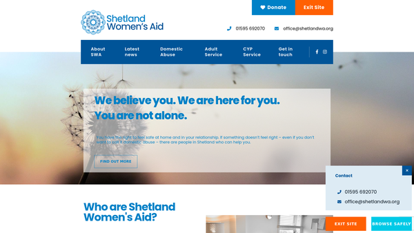 Screenshot of the Shetland Women’s Aid (SCIO) website