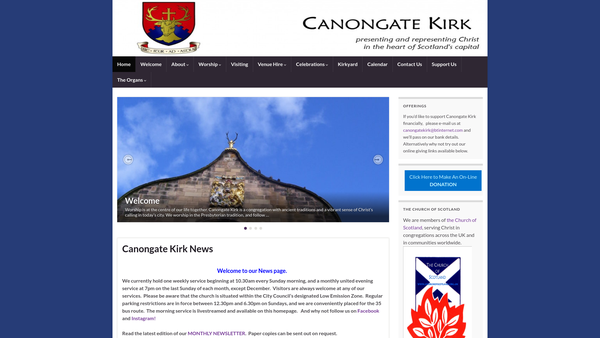 Screenshot of the Canongate Parish Church of Scotland, Edinburgh website