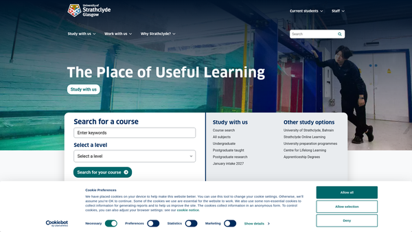 Screenshot of the University Of Strathclyde website