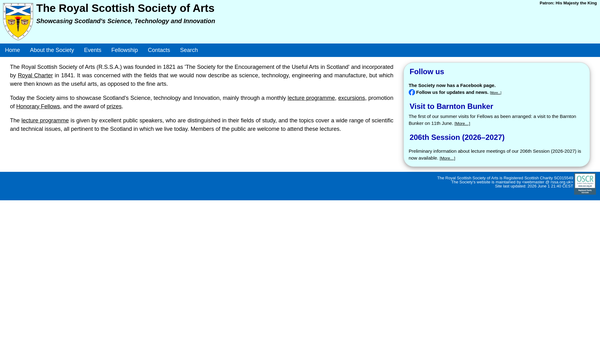 Screenshot of the Royal Scottish Society Of Arts website