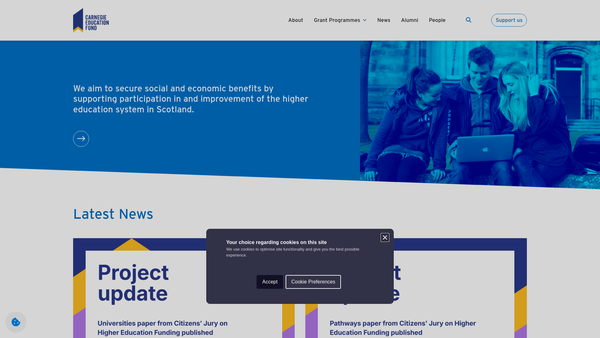 Screenshot of the Carnegie Trust For Universities Of Scotland website