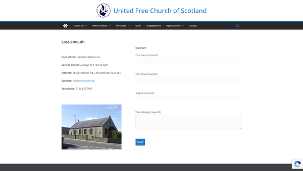 Screenshot of the Lossiemouth United Free Church Of Scotland website