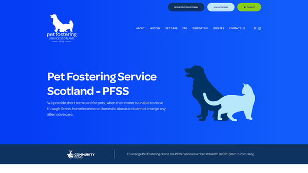 Screenshot of the Pet Fostering Service Scotland website