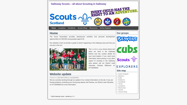 Screenshot of the Galloway District Scout Council website