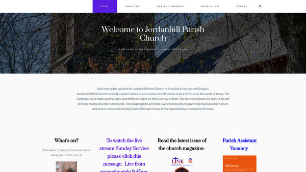 Screenshot of the Jordanhill Parish Church of Scotland, Glasgow website