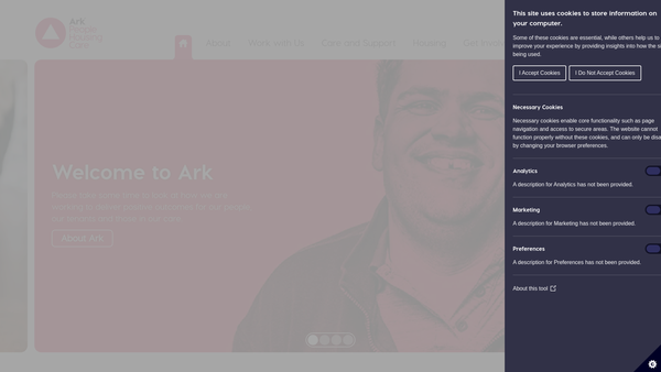 Screenshot of the Ark Housing Association Ltd website