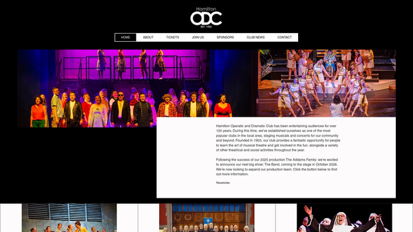 Screenshot of the Hamilton Operatic & Dramatic Club website