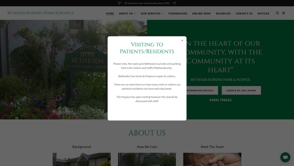 Screenshot of the Bethesda Care Home and Hospice website