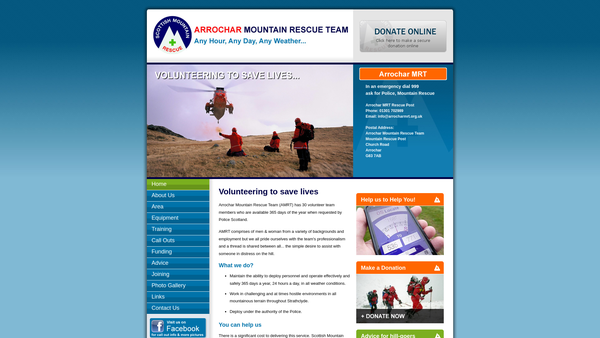 Screenshot of the Arrochar Mountain Rescue Team website