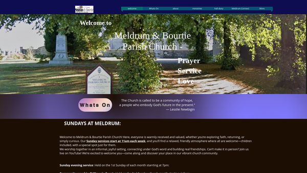 Screenshot of the Meldrum & Bourtie Parish Church Of Scotland website