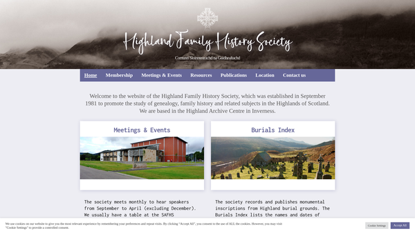 Screenshot of the Highland Family History Society website