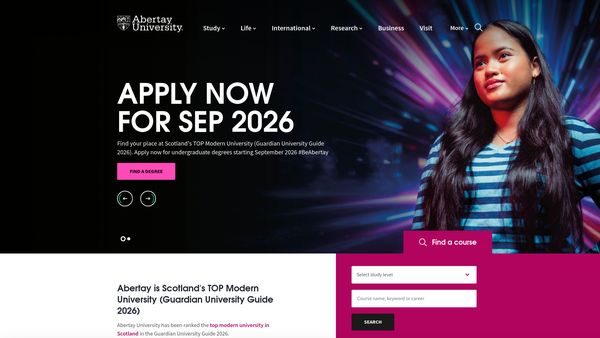Screenshot of the Abertay University website