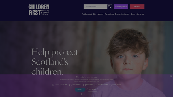 Screenshot of the Royal Scottish Society for Prevention of Cruelty to Children website