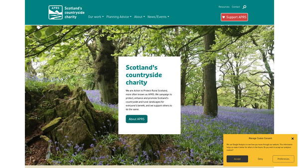 Screenshot of the Action to Protect Rural Scotland website