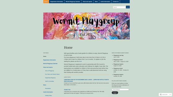 Screenshot of the Wormit Playgroup website