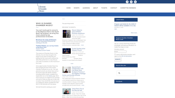 Screenshot of the Dundee Chamber Music Club website