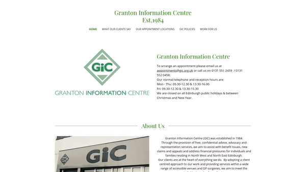 Screenshot of the Granton Information Centre website