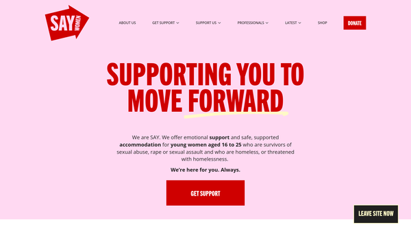 Screenshot of the SAY Women website