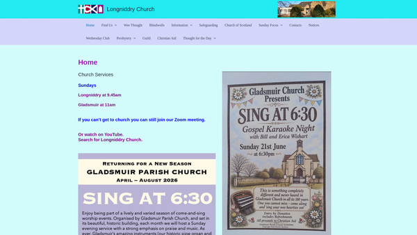 Screenshot of the Longniddry Parish Church (Church of Scotland) website