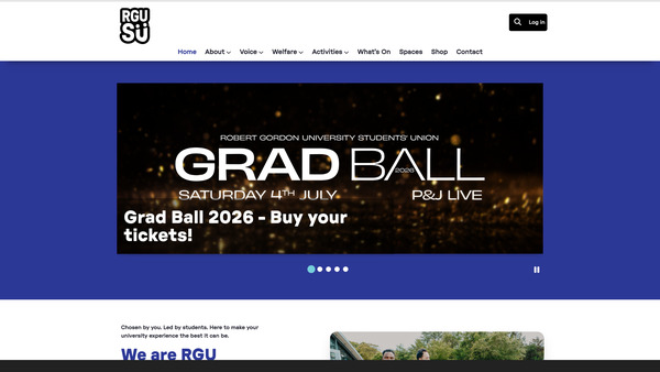 Screenshot of the Robert Gordon University Student Association website
