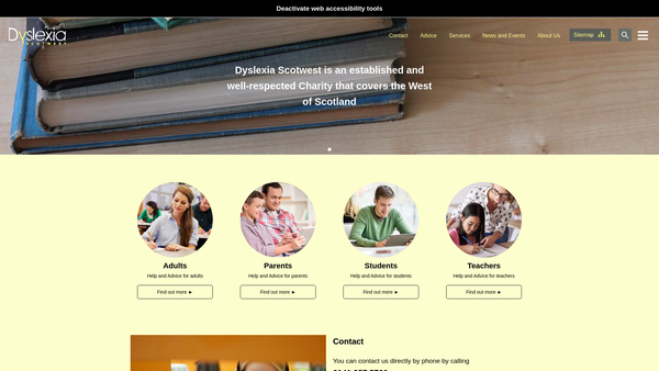 Screenshot of the Dyslexia Scotwest website