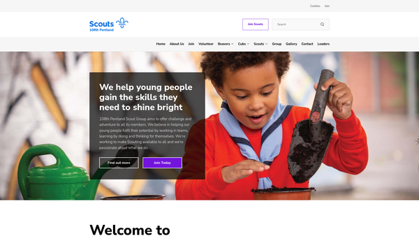 Screenshot of the 108th Pentland Scout Group website