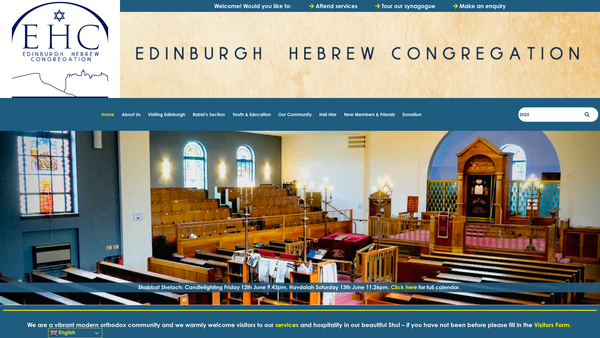 Screenshot of the Edinburgh Hebrew Congregation (EHC) SCIO website