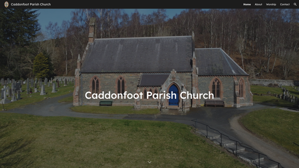 Screenshot of the Caddonfoot Parish Church of Scotland website