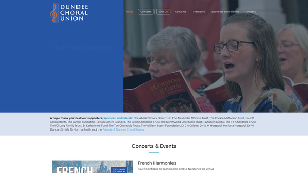 Screenshot of the Dundee Choral Union website