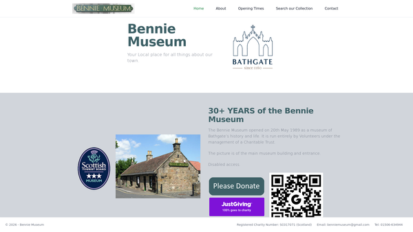 Screenshot of the Bennie Museum website