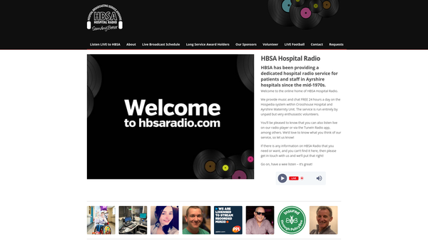 Screenshot of the Hospital Broadcasting Service Ayrshire website